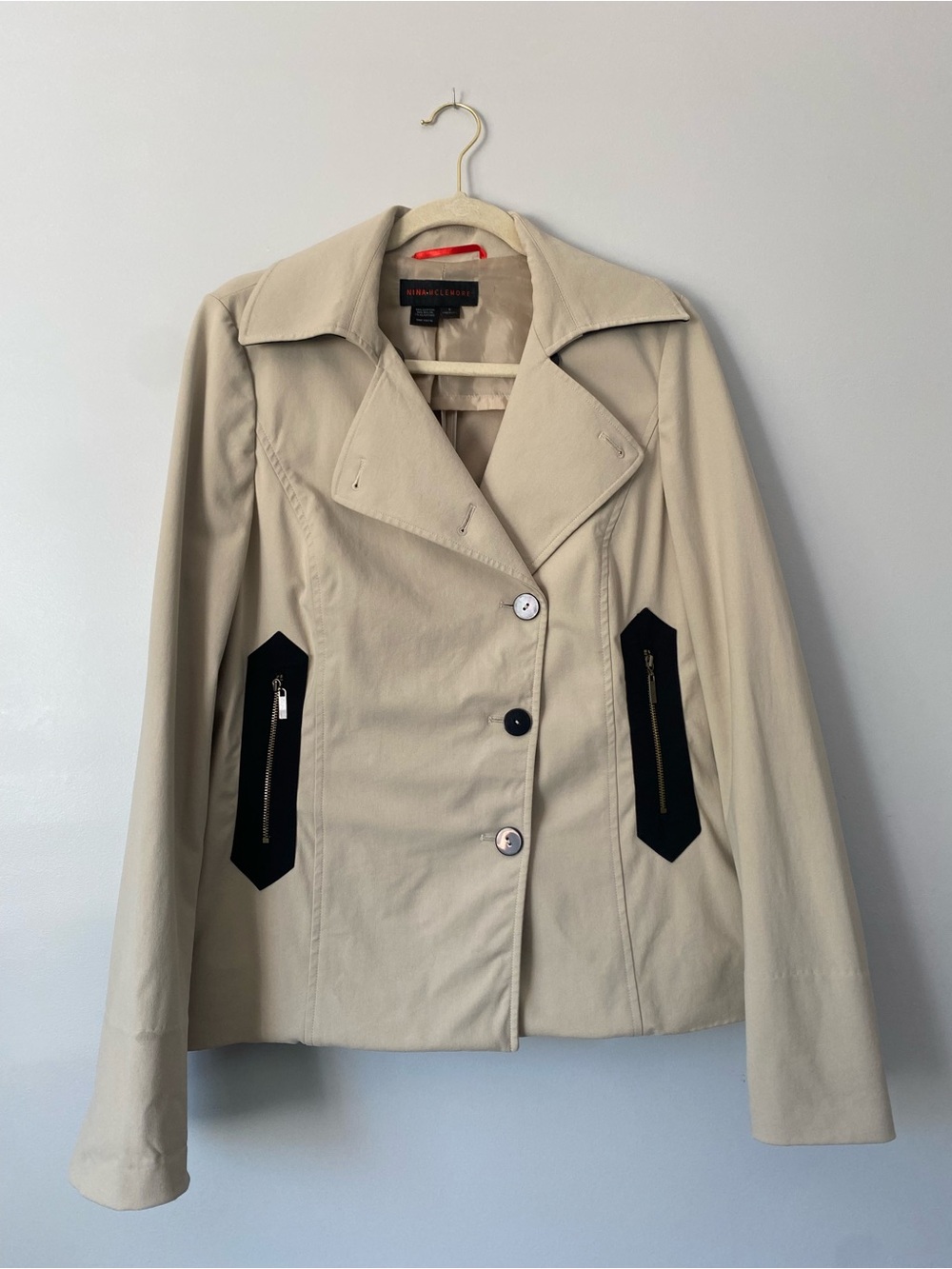 Nina McLemore Beige Stretch Cotton Tailored Jacket — Size 6